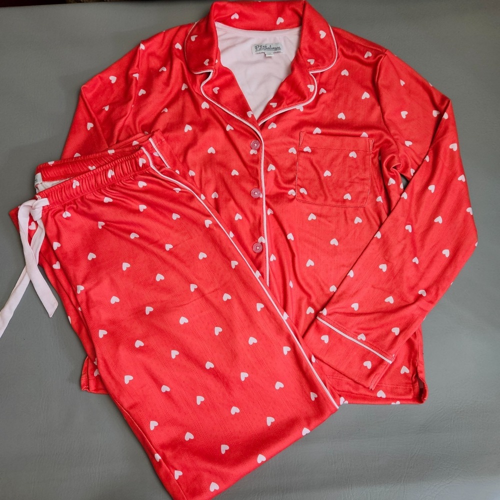 P.J. Salvage Size Small Red Heart Print Pajama Lounge Set Top & Pants